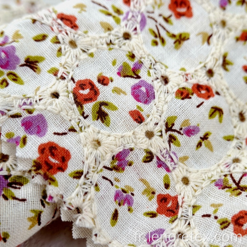 Tissu de broderie à oeillet d&#39;impression florale 100% coton